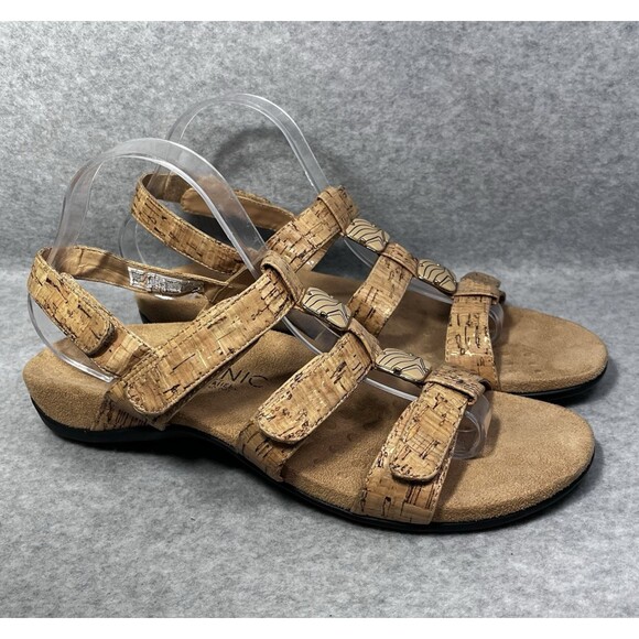 Vionic Sandals Womens 10 Amber Open‎ Toe Strappy Slingback Tan Gold Cork Look - Picture 1 of 13